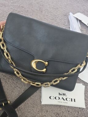 NWT Coach Tabby Chain Handbag 30 Black Gold Goat Leather Bag Purse